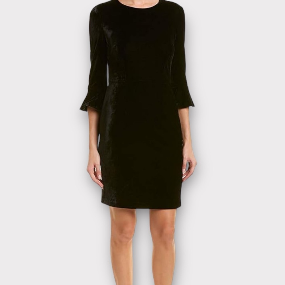 Donna Morgan Womens‎ Size 2 Black Crew Neck 3/4 Bell Sleeve Shift Dress